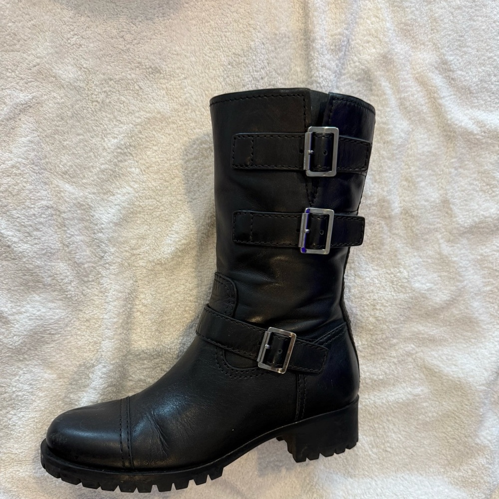 Prada Black Leather Triple Buckle Boots